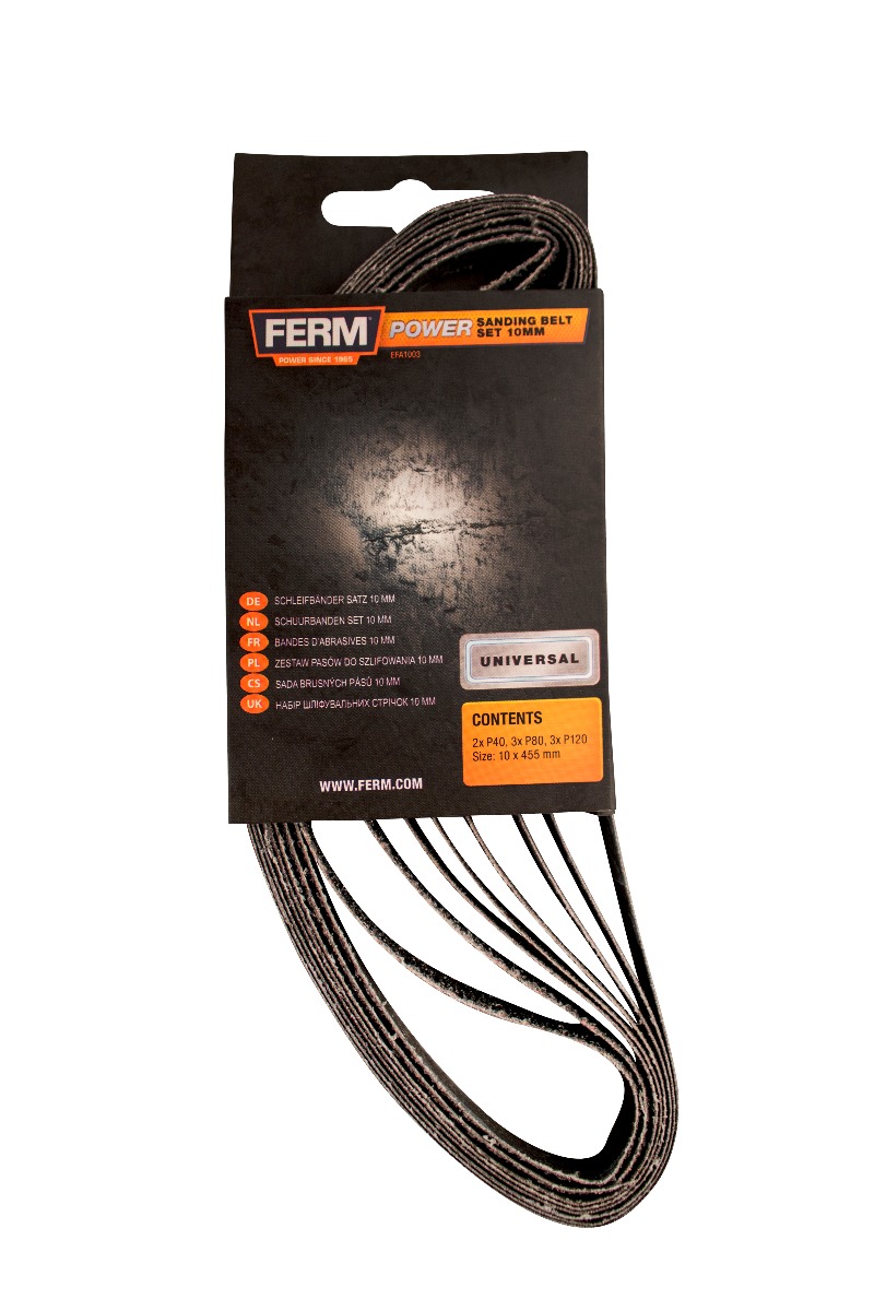 FERM EFA1003 FERM Nastri abrasivi 10mm (8 pezzi) 2xG40, 3xG80, 3xG120 - per lima a nastro di precisione