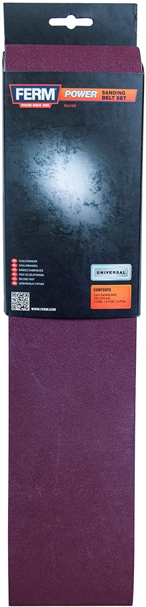 FERM BGA1006 Nastri abrasivi Grana 100 (L x L) 915x100 mm, 3 pezzi. Per levigatrice a nastro
