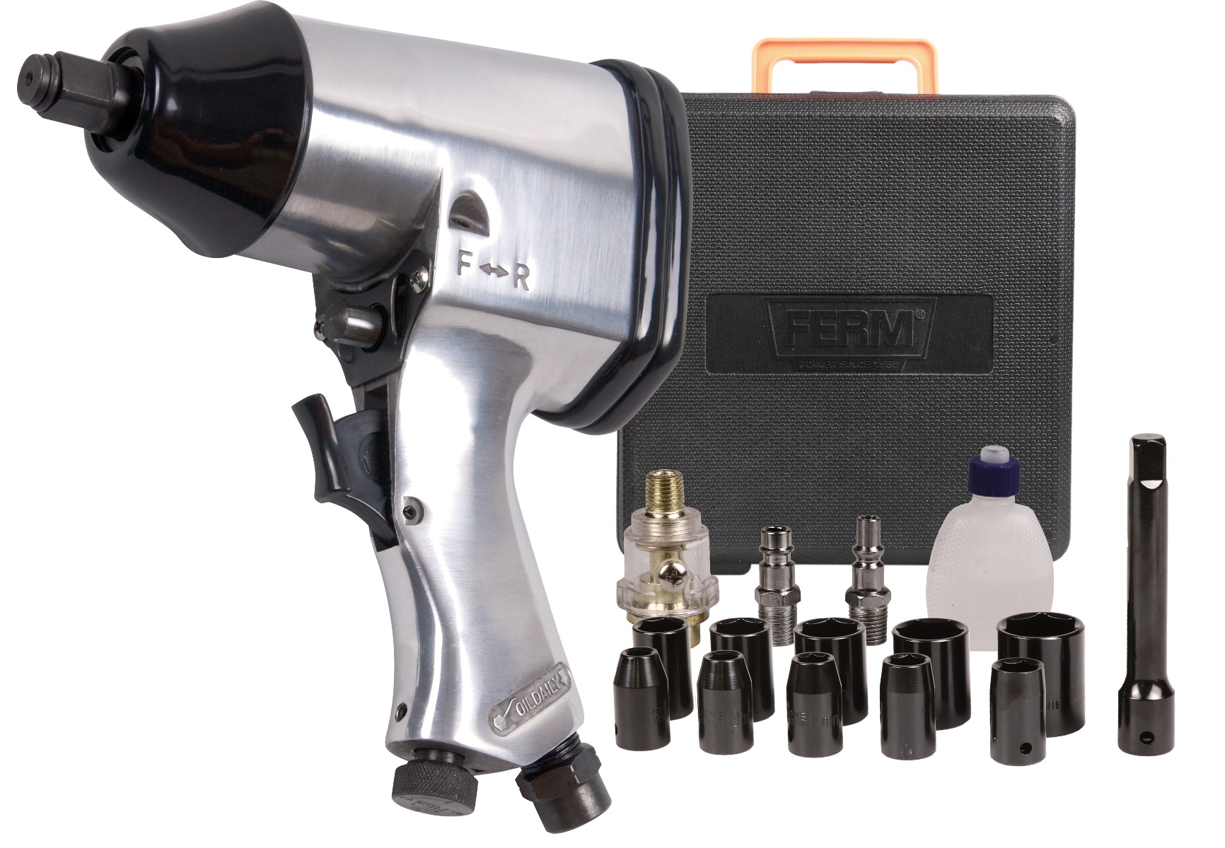 FERM Avvitatore Pneumatico A Percussione 1/2" - Collegamento Orion E DIN - Per Compressore 12 avvitatore pneumatico ATM1043