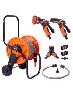 Hose trolley set With 2-way tap connector and spray gun set