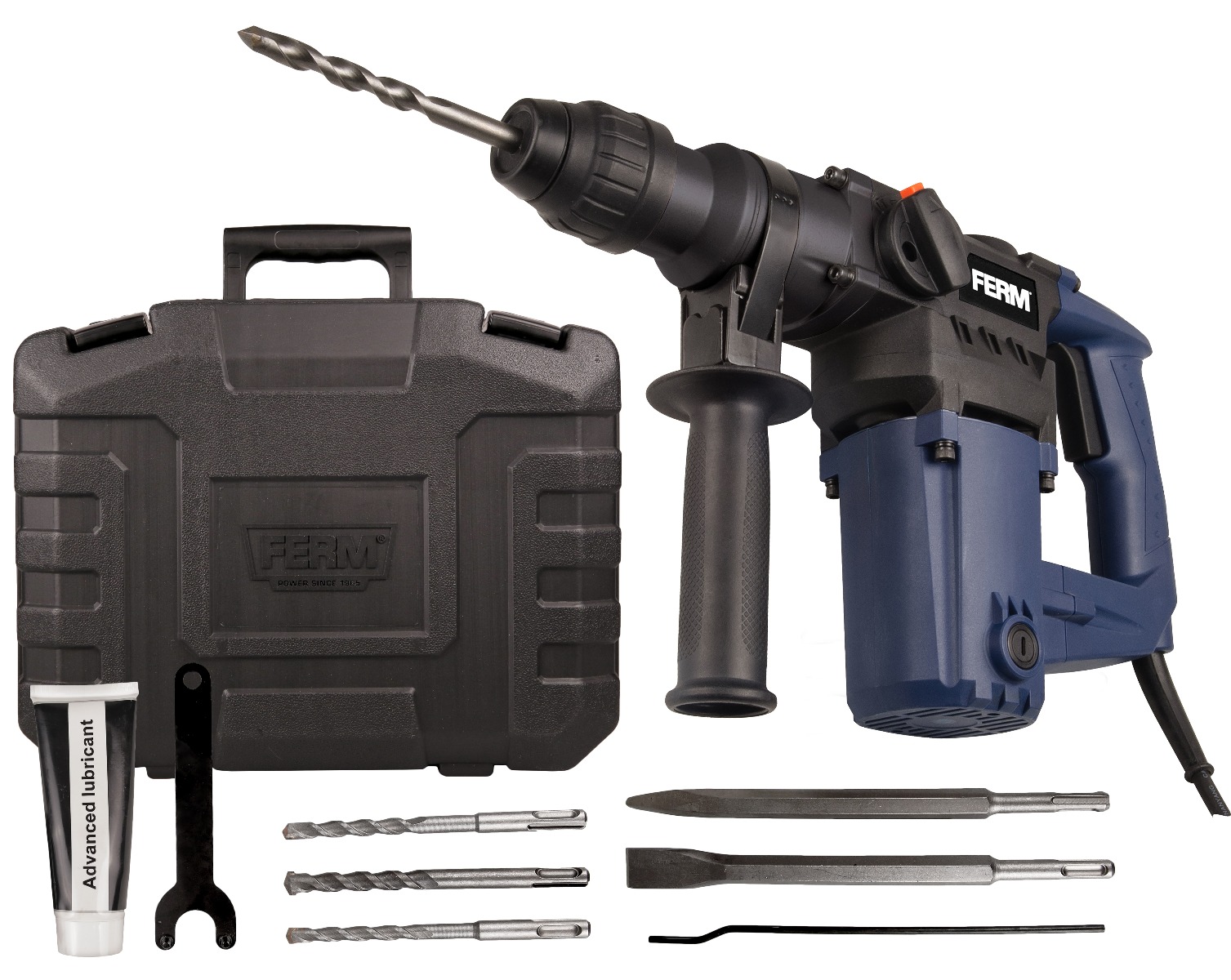 FERM Martello Perforatore/Martello Demolitore 850W. Dotato Di 3 Funzioni: Perforazione, Perforazione A Martello E Scalpellatura. Include 3 Punte, 2 Scalpelli E Custodia 12 FERM HDM1028 Martello perforatore / Martello demolitore 850W