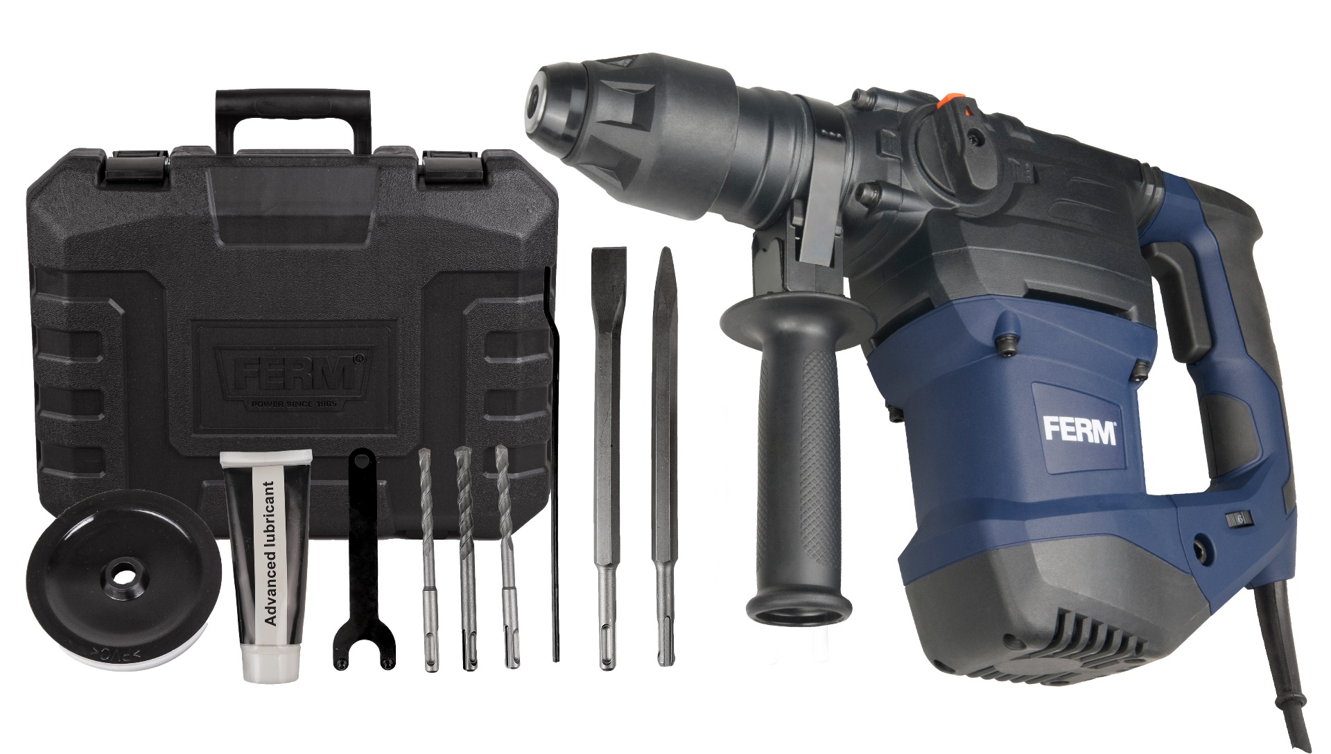 FERM Martello Perforatore / Martello Demolitore 1500W - Include 3 Punte Trapano, 2 Scalpelli E Una Pratica Custodia 11 FERM HDM1037 Martello perforatore 1500W