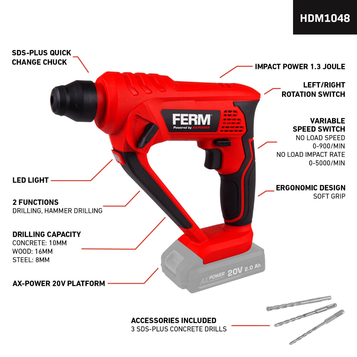 Martello rotativo FERM HDM1048
