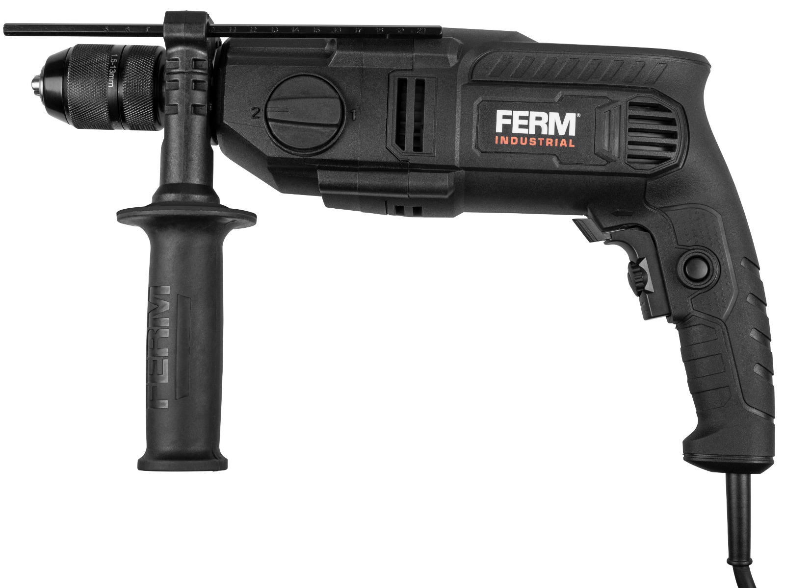 FERM Trapano A Percussione 1100W - Ø13MM - Mandrino Autoserrante In Metallo - Incl. Cavo In Gomma Da 3 Metri 12 FERM PDM1061P_K Trapano a percussione 1100W - Ø13MM - Mandrino autoserrante in metallo - Incl. Cavo in gomma da 3 metri